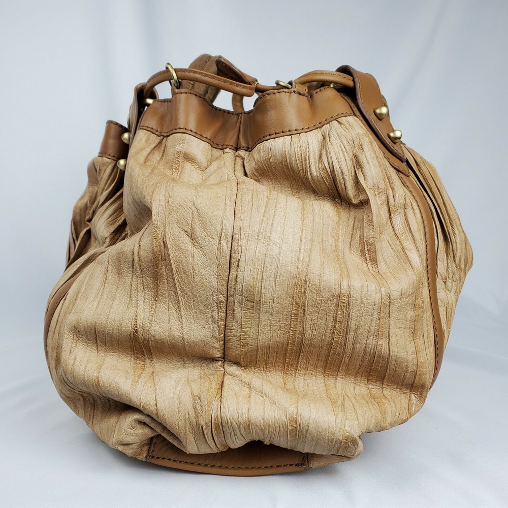 Donald‎ Pliner Large Texture Leather Hobo Bag Wave Pleat Satchel Shoulder Purse - Picture 3 of 12